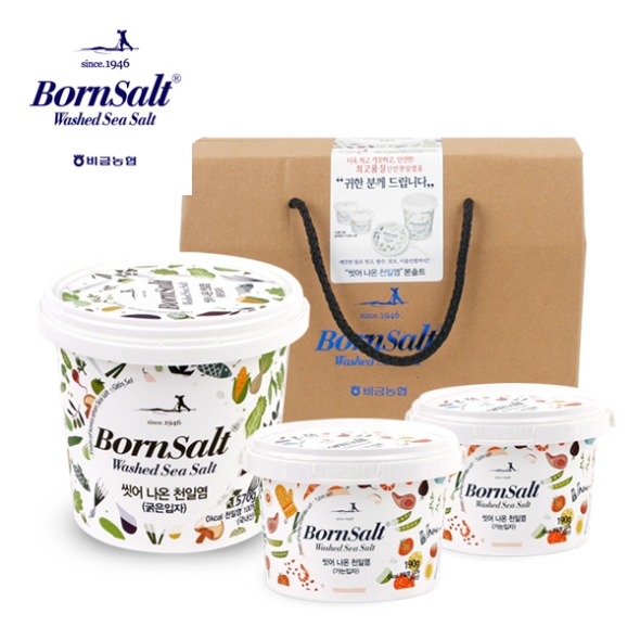 [신안비금농협] 본솔트 씻어나온 천일염 선물세트2호(가는소금190gx2통+굵은소금570gx1통)