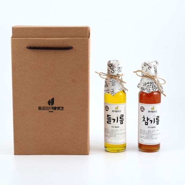  [문경현대방앗간]100% 국산 참기름 들기름  볶은참깨  2구 선물세트 350ml