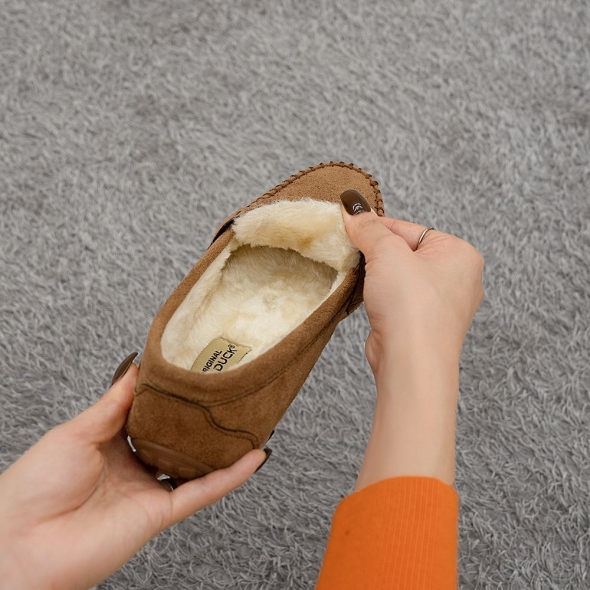 체인장식 스웨이드 로퍼 단화 털안감 경량 모카신 2cm