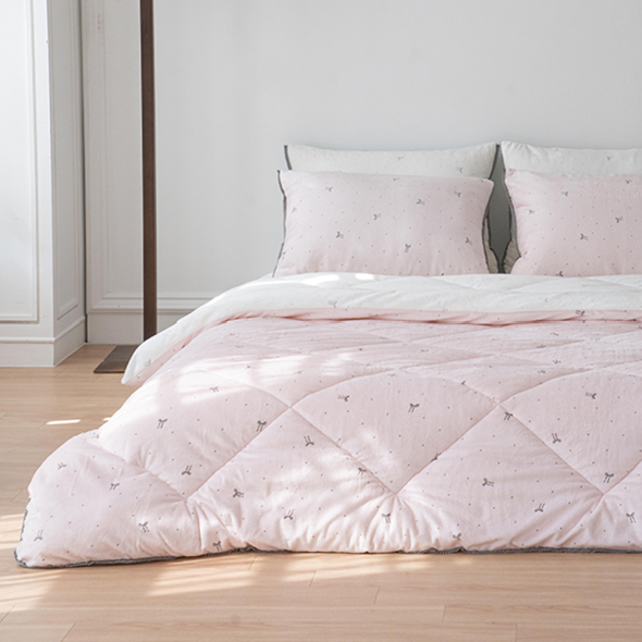 송화 카리나 착번 극세사 차렵이불 귀여운 리본 무늬 겨울침구