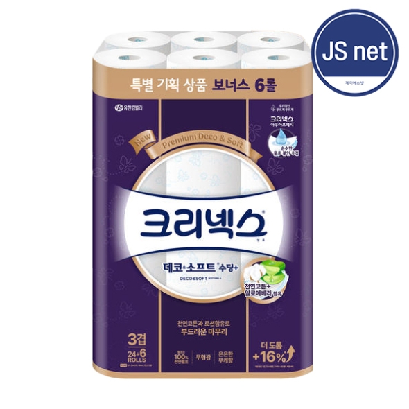 데코앤 소프트 수딩플러스 와이드3겹 롤 화장지 대용량 휴지 25m 30롤