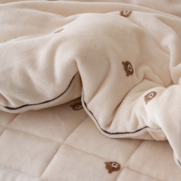 송화 곰돌이 극세사 차렵이불 정진기 방지 가공  국내생산 3가지 색상