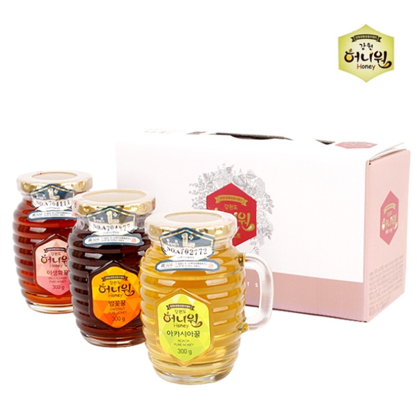[명절특선][허니원] 벌꿀3종 핸들컵 선물세트1호(아카시아꿀+야생화꿀+밤꽃꿀 각300g)