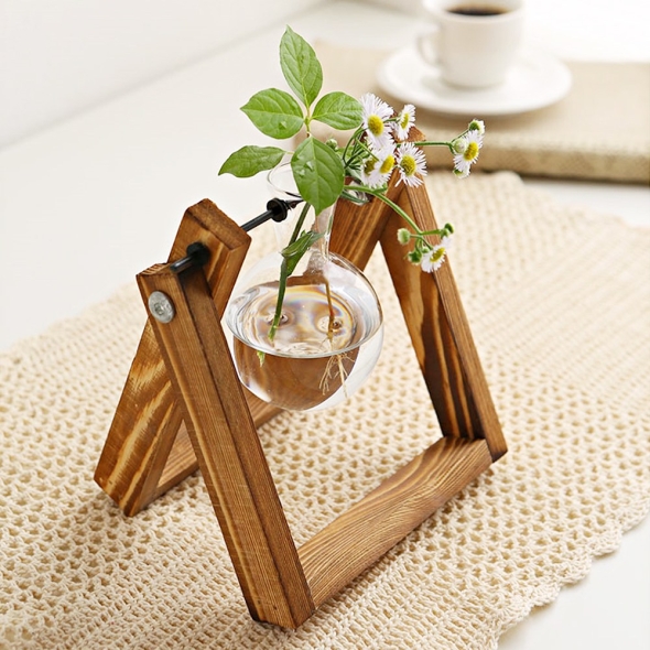 [만원의행복] 네이처드림 원목 스윙 유리꽃화병 1구