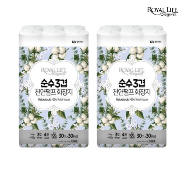   100% 천연펄프_로얄라이프 순수 프리미엄 3겹 30M X ( 30롤+30롤) 총 60롤