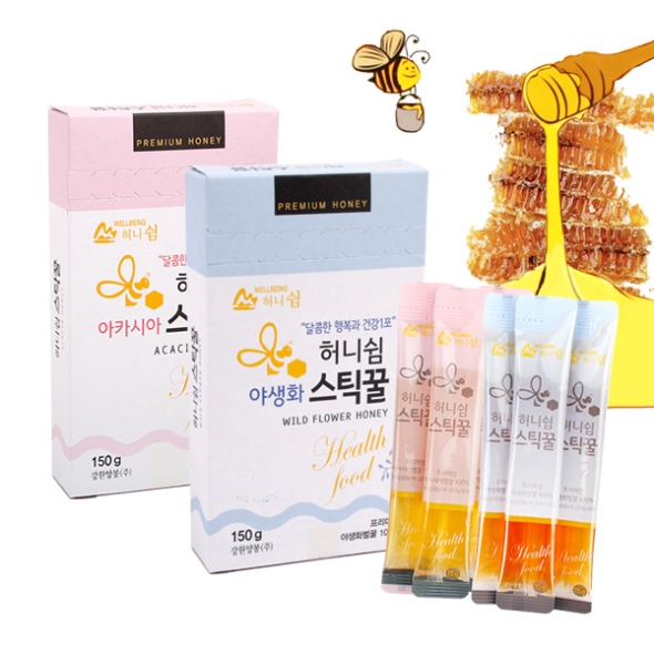[강원양봉] 프리미엄 아카시아/야생화 스틱꿀 각1박스 (박스당15gx10개입)