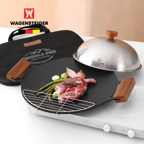 바겐슈타이거 그리들 시리즈 세트 7호_블랙(그리들 36cm+토트백+우드손잡이 2pcs+그리들망 32cm+스텐 레스팅커버 28cm)