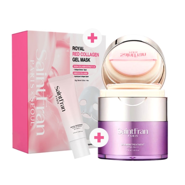 [세인트프랑] 블레미쉬 트리트먼트 끄렘므 쿠션 팩트 30ml +톤업크림 + 로얄 레드 콜라겐 마스크 35g x 4 pcs