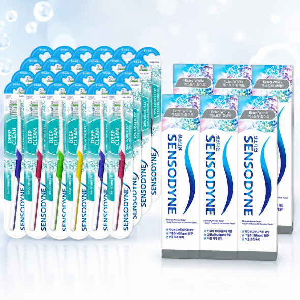 [센소다인] 대용량 칫솔 치약 세트 (초미세모 칫솔 24개입+엑스트라 화이트 치약 120g 6개)