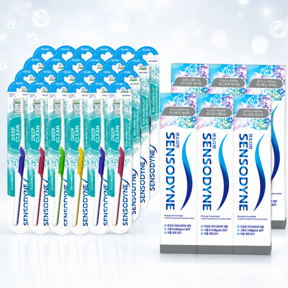 [센소다인] 대용량 칫솔 치약 세트 (초미세모 칫솔 24개입+엑스트라 화이트 치약 120g 6개)