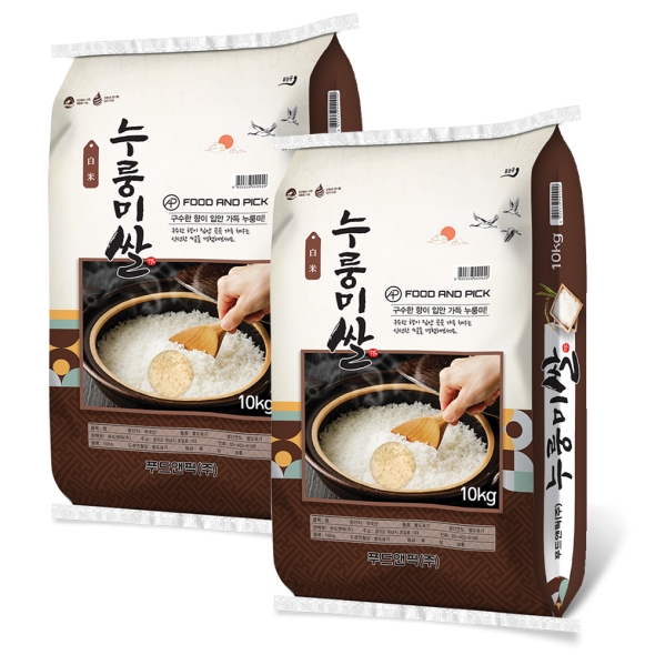 [25년도 상등급]푸드앤픽 누룽미쌀 여리향 단일품종 백미 10kg/10kg+10kg