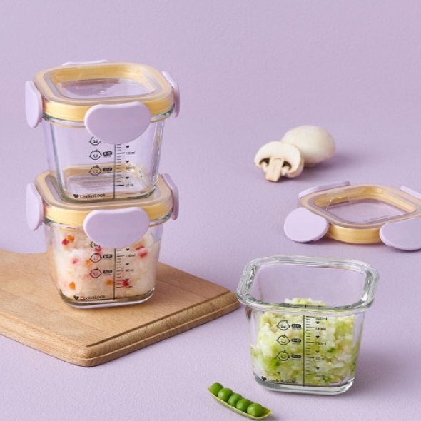 [락앤락] 리틀럽 디어 이유식용기 정사각 밀폐캡 260ml 3P(라벤더/스카이블루)