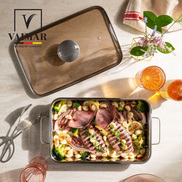 독일 바이마르 히든쉐프 스테인레스 와이드 직사각팬 (2종) (유리뚜껑 포함) 