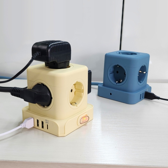 [비오스홈] 5구 고용량 4000W 큐브 스위치 멀티탭 (USB/C타입 20W 고속충전)