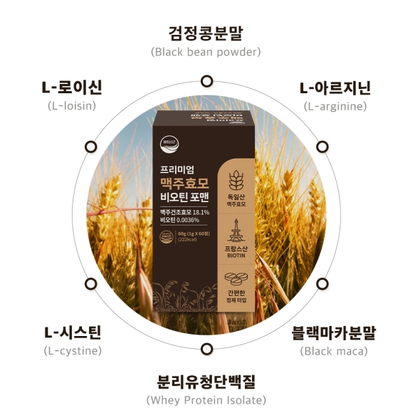 [웰리즈] 프리미엄 맥주효모 비오틴 포맨 60정 60g (1g x 60정), 1개