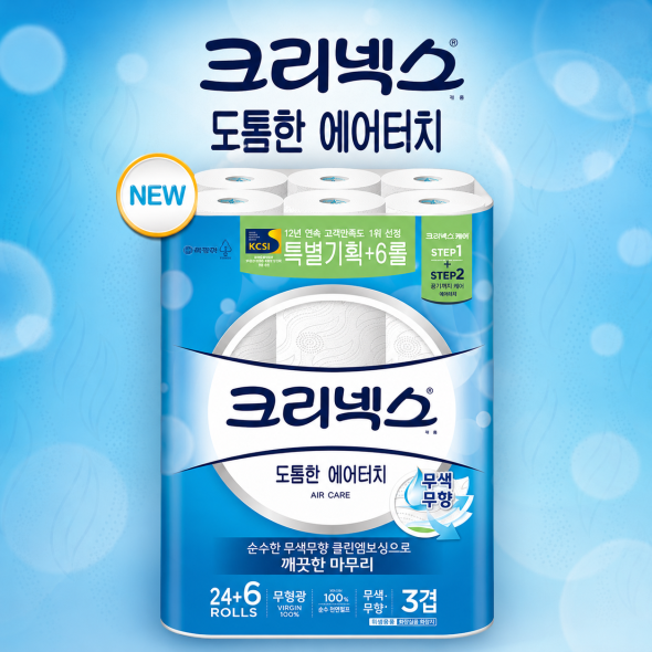 [크리넥스] 도톰한 에어터치 두루마리휴지 대용량 휴지 화장지 27m 30롤 