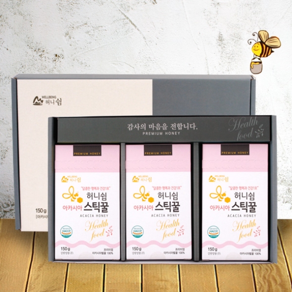 [강원양봉] 프리미엄 아카시아 스틱꿀 선물세트 (15gx10개입x3박스)/쇼핑백포함