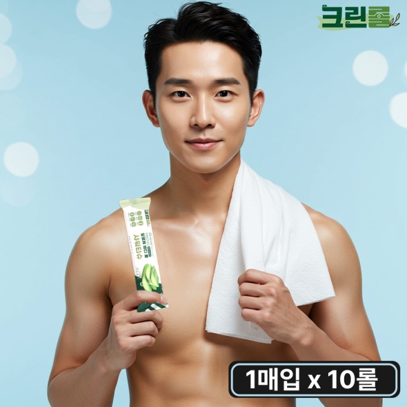 [특별할인] 크린롤 노워시 알로에 바디 샤워티슈 10매