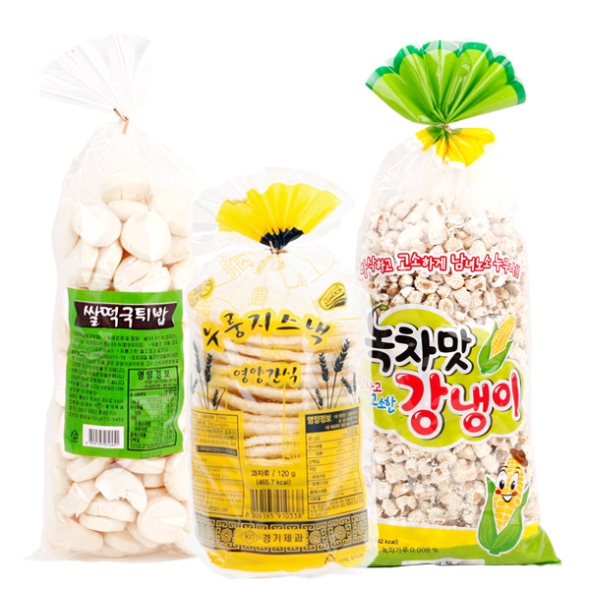 [전통과자] 3종 묶음 (뻥튀기120g+떡뻥140g+녹차맛강냉이380g/각1봉씩)
