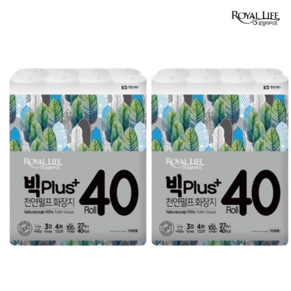 100% 천연펄프_로얄라이프 빅PLUS 3겹 27M X (40롤 +40롤) 총 80롤(대용량)