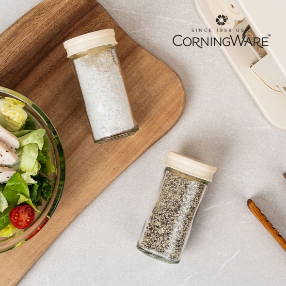 [코렐] 코닝웨어 밀키 회전 글라스 양념통 거치대 세트 13p 