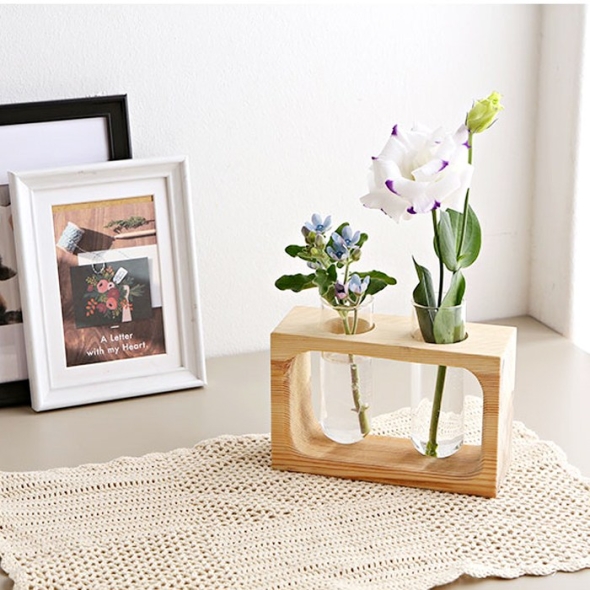  [만원의행복]네이처드림 원목 유리 실린더 스탠드 화병 2구