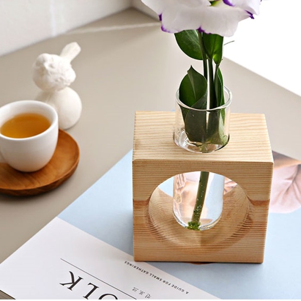 [만원의행복] 네이처드림 원목 유리 실린더 스탠드 화병 1구