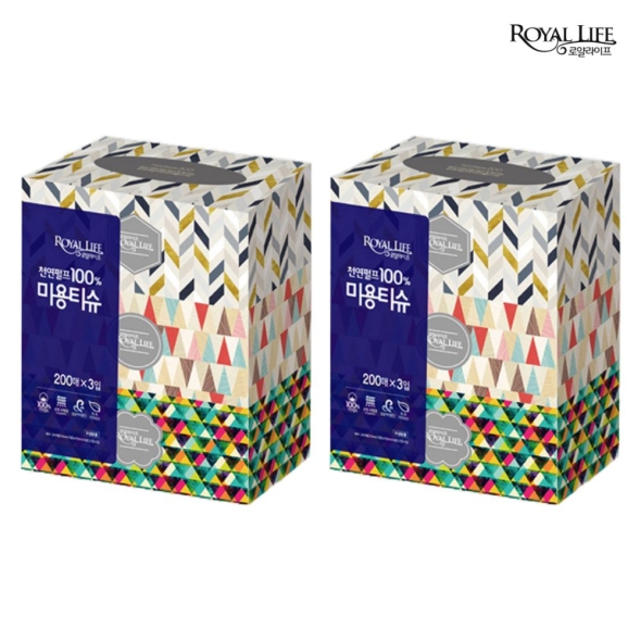 100% 천연펄프_로얄라이프 무형광,무향 프리미엄  미용 곽티슈  200매 X ( 3곽 +3곽)  총 6곽