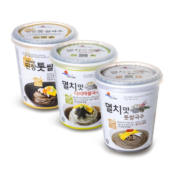 [완도바다] 2종/3종 쌀국수컵면(멸치/된장맛 톳/다시마) 10통/15통(통당82g/스프포함)