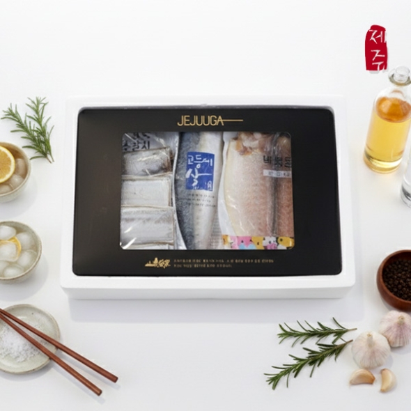 [제주특선] 은갈치/백옥돔/고등어살 모듬세트 10호(은갈치 왕대 2마리+백옥돔 중 3마리+고등어살 대 5팩)