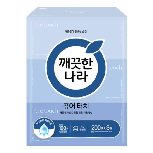 ★특가★[깨끗한나라] 퓨어터치 안심무형광 각티슈 200매x3입x8개