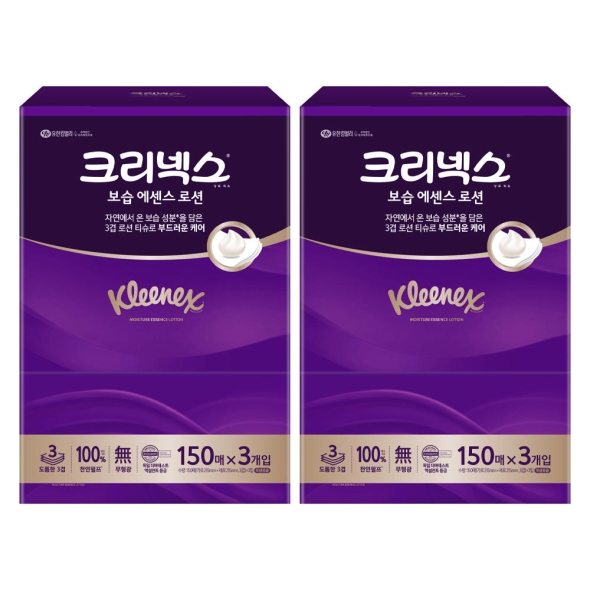 [크리넥스] 보습 에센스 로션 3겹 각티슈 150매 3개입 