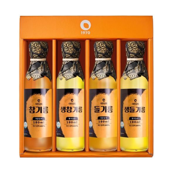 55년전통 대현상회 저온압착 국산 참기름 들기름 180ml 4병 선물세트 / HACCP 인증 백년가게 