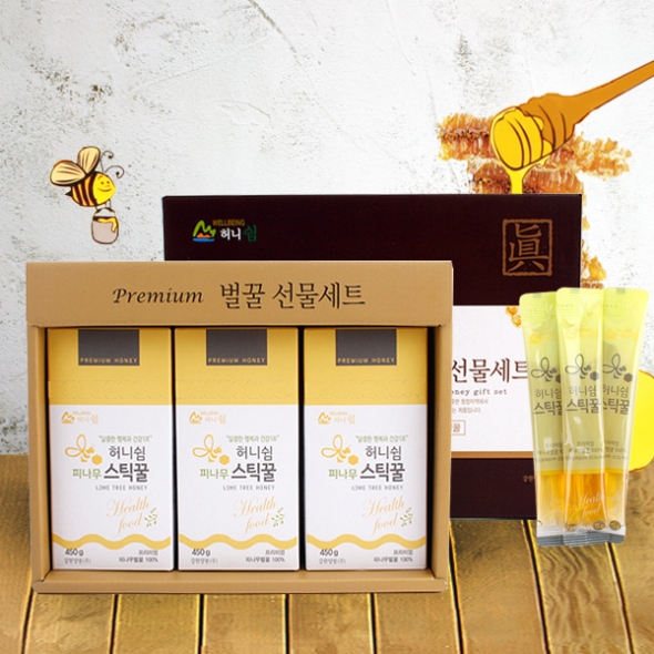 [강원양봉] 프리미엄 피나무 스틱꿀 선물세트 (15gx30개입x3박스)/쇼핑백포함