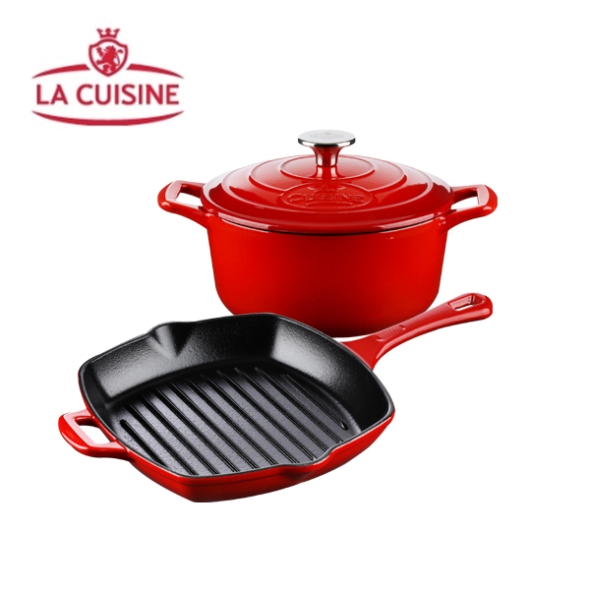 [La Cuisine] 라퀴진 주물냄비 20cm + 무쇠 그릴팬 24cm
