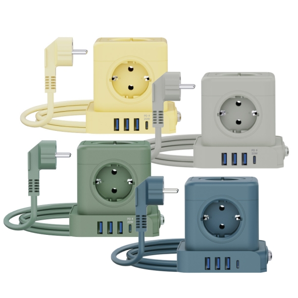 [비오스홈] 5구 고용량 4000W 큐브 스위치 멀티탭 (USB/C타입 20W 고속충전)