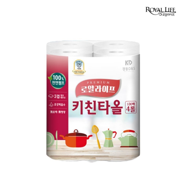  100% 천연펄프_로얄라이프 무형광,무향 키친타올 2겹  넓은 130매 X  4롤
