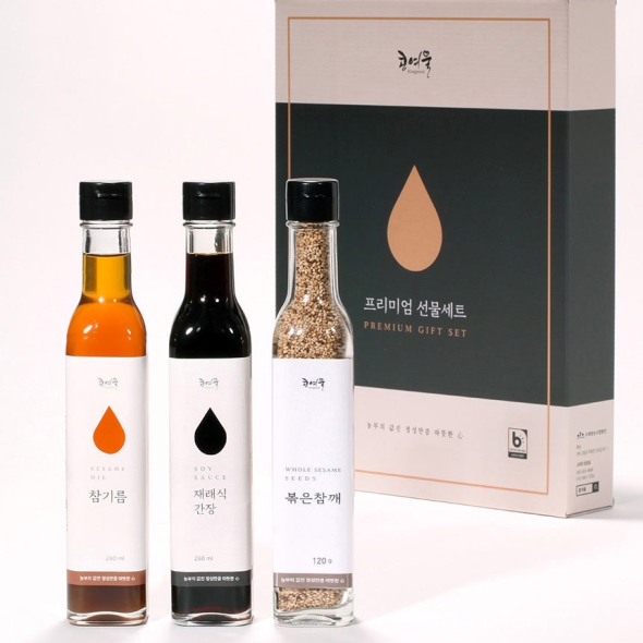 [콩여울] 고창예찬5호 참기름260ml+재래식간장260ml+볶은참깨120g