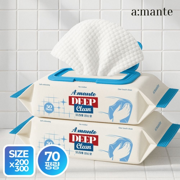 [아망떼]  딥클린 물걸레청소포 먼지 바닥 청소물티슈 대형 30매 5팩/10팩