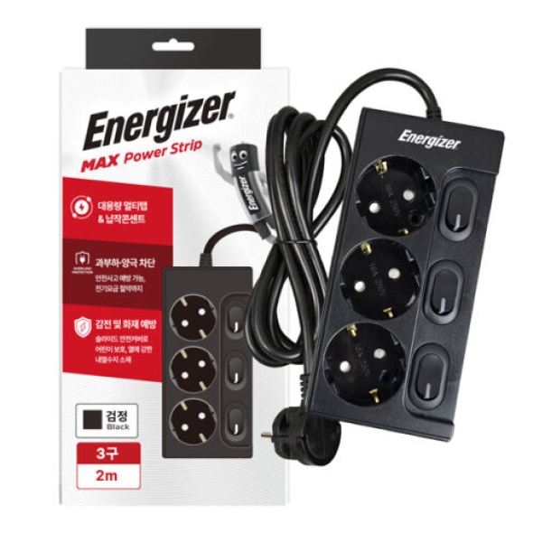 [에너자이저] 고용량 멀티탭 3680W 개별스위치 과부하차단 납작 [3구-6구]