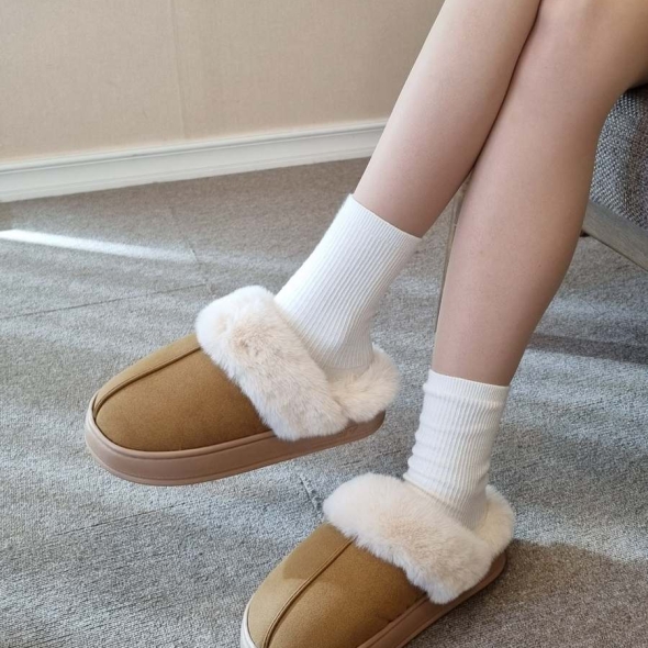 [개성시대] 여성 4cm 스웨이드 털슬리퍼 데일리