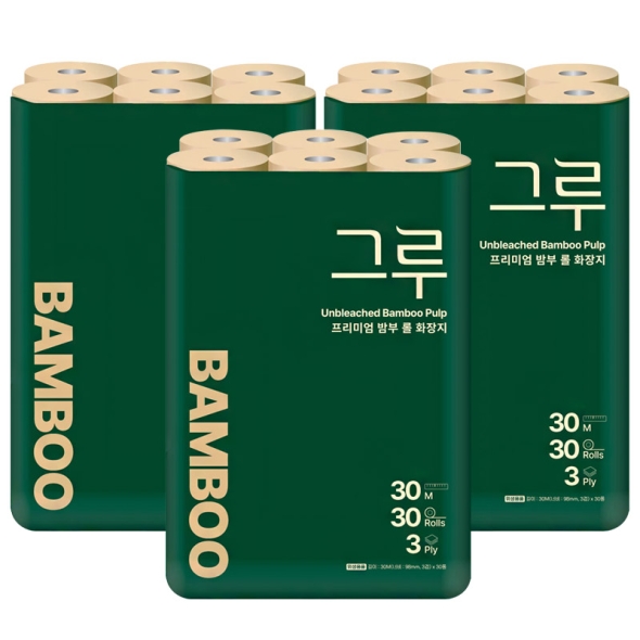 삼정펄프 그루 오리지널 무표백 화장지(천연펄프) 30m 30롤 x3