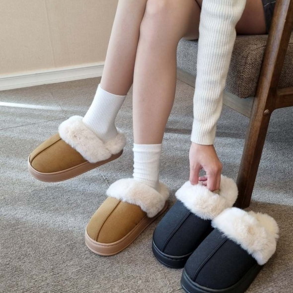 [개성시대] 여성 4cm 스웨이드 털슬리퍼 데일리
