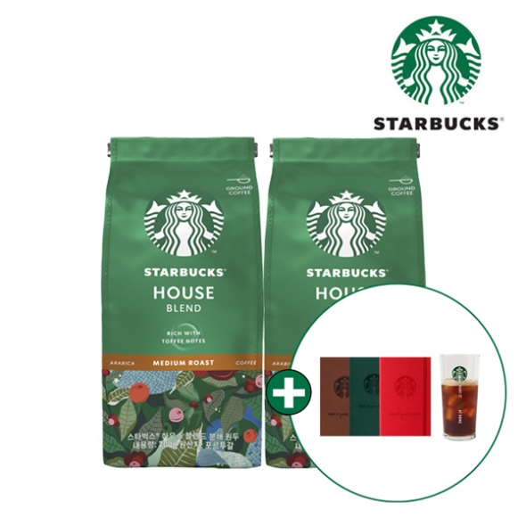 [스타벅스] 분쇄원두 200g 2개 (하우스 블렌드) + 스타벅스 아이스컵&노트 증정  (택)
