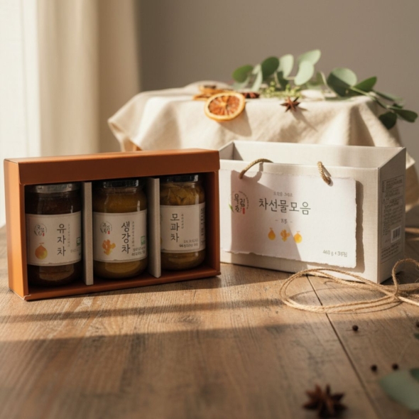 [신한카드 할인] 100% 국내산 옥잠화 첨가물 없는 유기농 유자 그대로 유자차 모과 생강차 460g 3종 선물세트