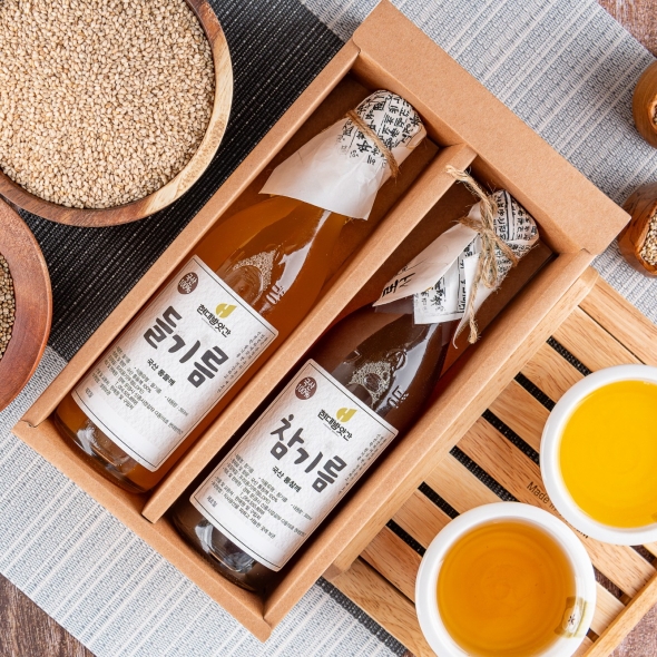  [문경현대방앗간]100% 국산 참기름 들기름 선물세트 350ml