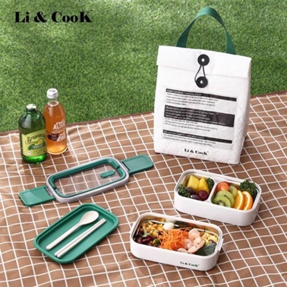 리앤쿡 런치박스 스테인리스 2단 도시락통 (도시락 가방 포함)