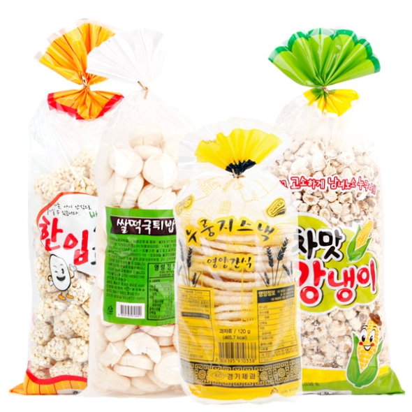 [전통과자] 4종 묶음 (뻥튀기120g+떡뻥140g+한입쌀과자330g+녹차맛강냉이380g/각1봉씩)