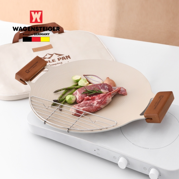 바겐슈타이거 그리들 시리즈 세트 2호_세라믹 아이보리(그리들 36cm+토트백+우드손잡이 2pcs+그리들망 28cm)