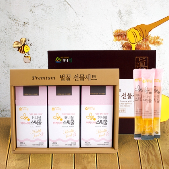 [강원양봉] 프리미엄 아카시아 스틱꿀 선물세트 (15gx30개입x3박스)/쇼핑백포함